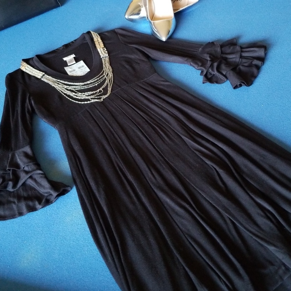 Cache Black Knit Dress With Bell Sleeves